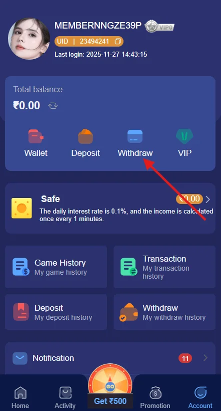 Click on Withdraw button